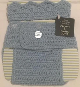 Laura Ashley Baby Crocheted Diaper Cover & Crown Grey Gray 2 pc Set - Picture 1 of 1