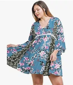 Umgee Women sz 2XL Floral Bell Sleeve Dress - Picture 1 of 10