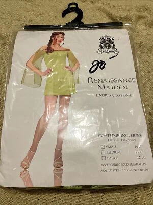 Nuevo en Paquete Franco Disfraz Cultura Renacimiento Doncella Vestido y Tocado Talla S 4-6 Verde Foto 1 de 4