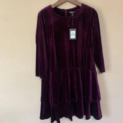 DKNY NWT Grape Velvet Tiered Dress Size Party/Cocktail Read - Image 1 of 4