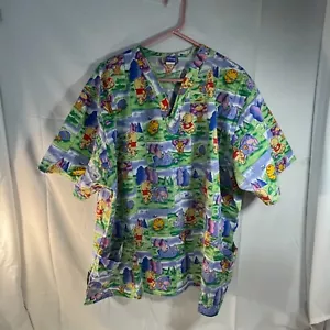 Disney Scrub Top Women's 2X Winnie The Pooh Eeyore Honey Pot Poly Blend Preowned - Picture 1 of 4