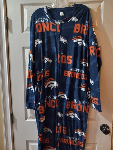 Denver Broncos NFL Football Men One Piece Pajama Outfit Size Large Tall Fleece Cover
