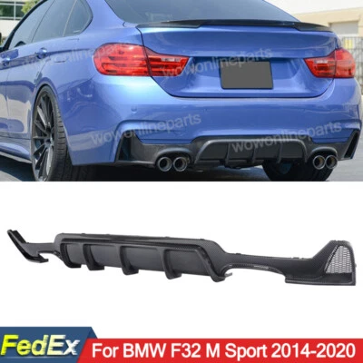 Rear Diffuser Lip Quad Exhaust Carbon Look For BMW F32 428i 435i M Sport 2014-20 - Image 1 of 4