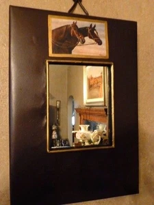 Horses Vintage Image On Painted Antiqued Metal Wall Mirror, Handcrafted In USA - Picture 1 of 6
