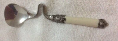 Vintage SPOON Detailed White Metal  + Cream ?plastic ,Baby Gift  14 Cm Long - image 1 of 4
