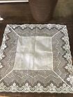 Vtg Antique French Brussels Lace Bridal Wedding Handkerchief Gorgeous Heirloom