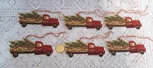 6~Primitive~Christmas~Farmhouse~Truck~Fussy Cut~Linen Cardstock~Gift~Hang~Tags - Picture 1 of 1