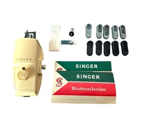 Vintage 1960's Singer Buttonholer With Green Case Featherweight Attachments CS3L - Picture 1 of 8