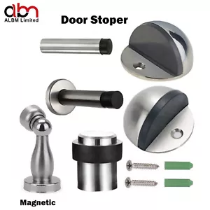 DOOR STOP WALL MOUNTED DOOR STOPPER SATIN STAINLESS STEEL CHROME RUBBER STOPS UK - Picture 1 of 28