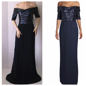 Rene Ruiz Collection Off The Shoulder Sequin Navy Gown (Size 8) $1,385.00! - Picture 1 of 12