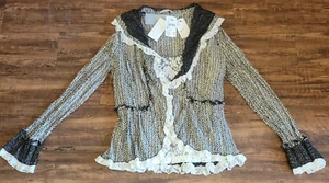NWT Alberto Makali 2 Piece Top Set Black & White Lace Ruffels BoHo Glam Size L - Picture 1 of 19