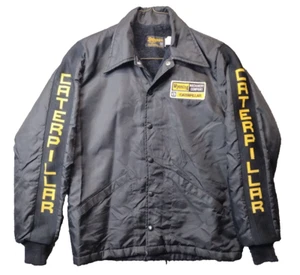 RARE VTG 80s Caterpillar WY Machinery Striped Trim Spellout Lined Coat Jacket M - Picture 1 of 14