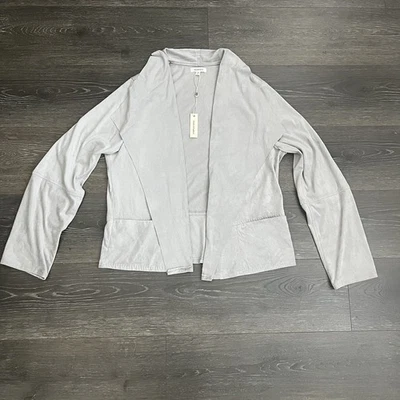 Chaqueta Max Studio Gris Frontal Abierto Cortina Imitación Gamuza Bolsillos XL Lagenlook Grunge Foto 1 de 4