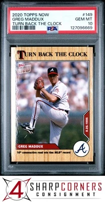 2020 TOPPS NOW TURN BACK THE CLOCK #149 GREG MADDUX HOF POP 1 PSA 10 - Image 1 of 3