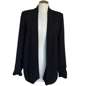 Women's Anthropologie Cartonnier Black Blazer Open Front Workwear Jacket Medium - Picture 1 of 10