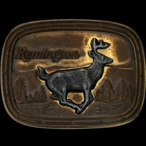 Remington Deer Hunting Whitetail Rifle Gun Buck Hunter 70s Vintage Belt Buckle - Picture 1 of 6