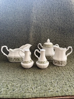 J&G Meakin Sterling Colonial Lote 5 piezas Ironstone Inglés INGLATERRA blanco con verde Foto 1 de 4