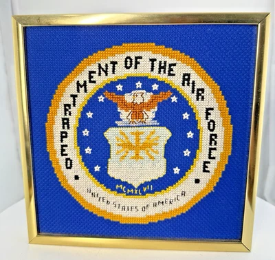 Patriotic Finished Cross Stitch US Department of Air Force Seal Eagle America - Image 1 of 4