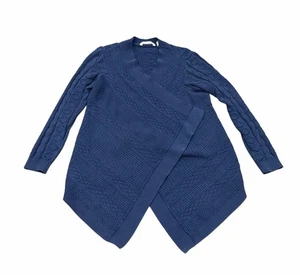 Weiche Umrandung Damen Minah Zopfmuster asymmetrischer Cardigan Pullover blau M - Bild 1 von 8