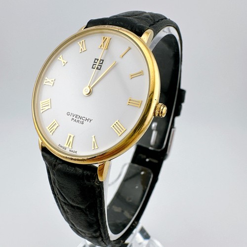 Exc+5 Orologio Vintage Givenchy Donna Tono Oro Quadrante Bianco Tondo Cinturino Pelle Nero