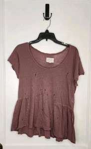 NWOT Size 0/XS Current Elliott Girlie Tee Distressed Mauve Linen Cotton - Picture 1 of 4
