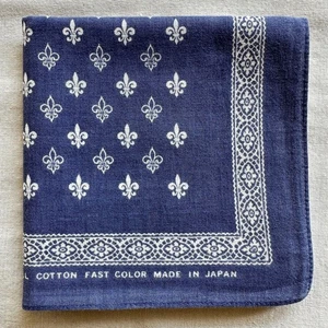 Mens Handkerchief Vintage Blue Cotton White Fleur-de-lis Pattern Art Bandana 19" - Picture 1 of 4