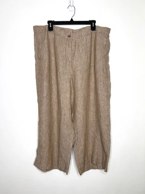 Pantalones para mujer J.Jill talla 2X beige/bronceado mezcla de lino pierna ancha tirar de recortado elástico Foto 1 de 4