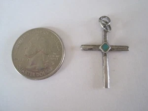 Sterling Silver Turquoise Cross Pendant Handmade Navajo Unsigned No Marks - Picture 1 of 4