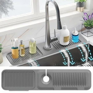 24 Inch Faucet Mat for Kitchen Sink Splash Guard Behind Faucet, 5° Slope Sili... - Picture 1 of 6