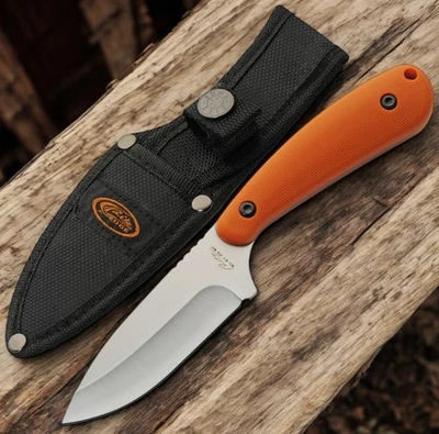 Rite Edge 7" Hunting Skinner Knife | Orange Handle, Full Tang + Sheath - Image 1 of 4