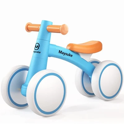 Bicicleta de equilibrio para niños pequeños de 1 año, 4 ruedas, sin pedal, azul Foto 1 de 4