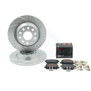 FÜR VW GOLF GTI MK5 EDITION 30 GELOCHTE GERILLTE BREMSSCHEIBEN HINTEN BREMBO BELÄGE - Bild 1 von 9
