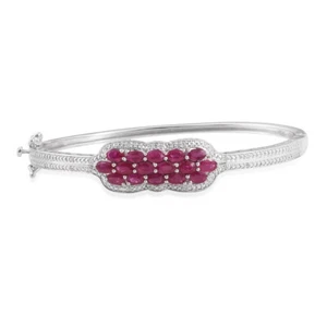Natural Ruby & Sapphire Cuff BANGLE Bracelet Sterling Silver white gold OVER - Picture 1 of 6