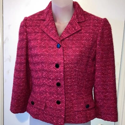 Vtg RICKIE FREEMAN TERI JON Women Tweed Boucle Blazer Sz 4  Pink/Red Business - Image 1 of 4