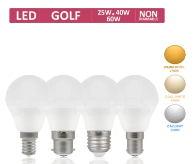 Golf Bayonet Screw 25w 40w Light Bulb 60w SES E14 B15 B22 E27 Warm Cool Daylight - Image 1 of 4