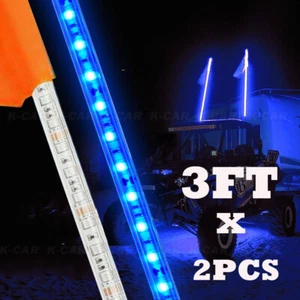 2X 3FT LED Whip Light Blue Lighted Antenna w/ Flag for ATV UTV Polaris RZR BUGGY - Picture 1 of 8
