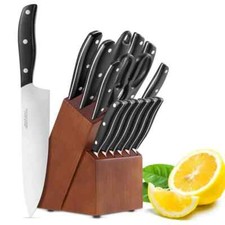 ESONMUS CEPPO IN LEGNO CON 14 COLTELLI IN ACCIAIO INOX CON MANICO ERGONIMICO