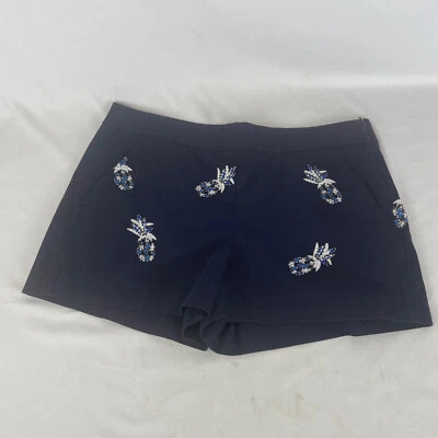 NWT Ann Taylor Loft  Shorts Size 6 Cotton Blend Navy Blue Embroidered Pineapples - Image 1 of 4