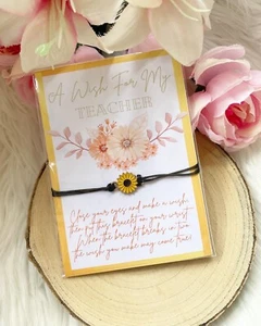 Handmade Infinity charm Wish bracelet Teacher friendship Inspirational Sunflower - Picture 1 of 1
