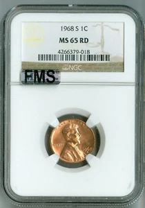 1968 S NGC MS65 RD Full Memorial Step FMS Lincoln Cent, Cherry Red Brite Luster! - Picture 1 of 4
