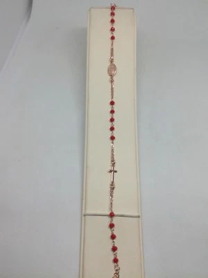 Bracciale Rosario Argento 925/1000 Ramato Cristallo Corallo Sfaccettato cm 18/21 - Immagine 1 di 3