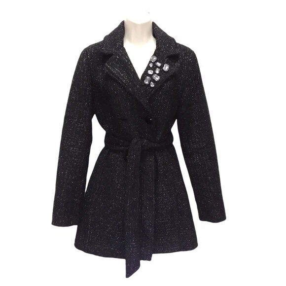 Abrigo BKE Hebilla Para Mujer Negro Brillante Doble Pecho Joyas Cinturón - Talla Pequeño Foto 1 de 4