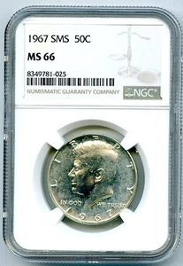 1967 SMS 50C KENNEDY 40% SILVER HALF DOLLAR - NGC MS66 - Picture 1 of 2