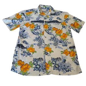 Milano Bay Button Up Shirt Mens White M Short Sleeve Floral Hawaiian Summer Top - Picture 1 of 12