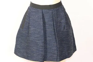 BRAND NEW FRENCH CONNECTION BLUE/BLACK WOVEN PLEATED FULL MINI SKIRT SIZE 2 - Picture 1 of 4