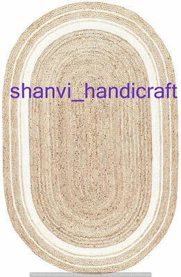 Natural Indian Braided Oval Shape Area Rug Natural Rag Jute Mat Floor Rug Capret - Image 1 of 4