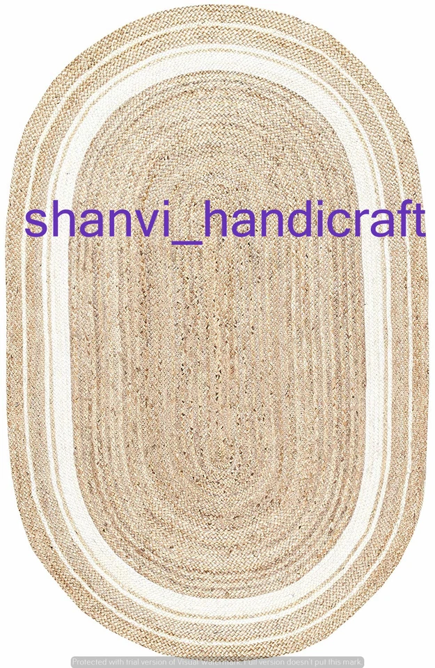 Natural Indian Braided Oval Shape Area Rug Natural Rag Jute Mat Floor Rug Capret - Image 1 of 4