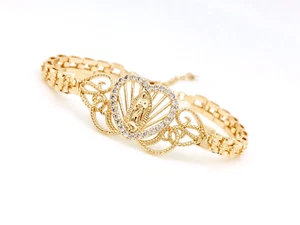 Religious/Bracelet 14k Gold Plate Virgen de Guadalupe Bracelet Corazón Filigrana - Picture 1 of 8