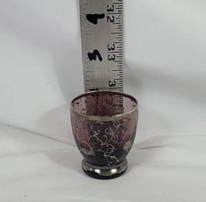 Single Venetian Amethyst Cordial Glass Vntg Silver Overlay 2" Tall Shot Glass - Picture 1 of 8