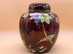 Carlton Ware Rouge Royale Kingfisher & Vine hand painted ginger/temple jar. 4391 - Picture 1 of 9